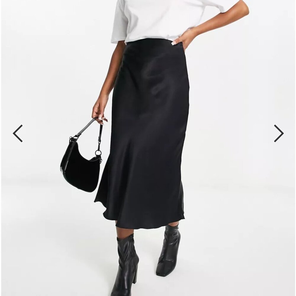 & Other Stories satin slip midi skirt in black